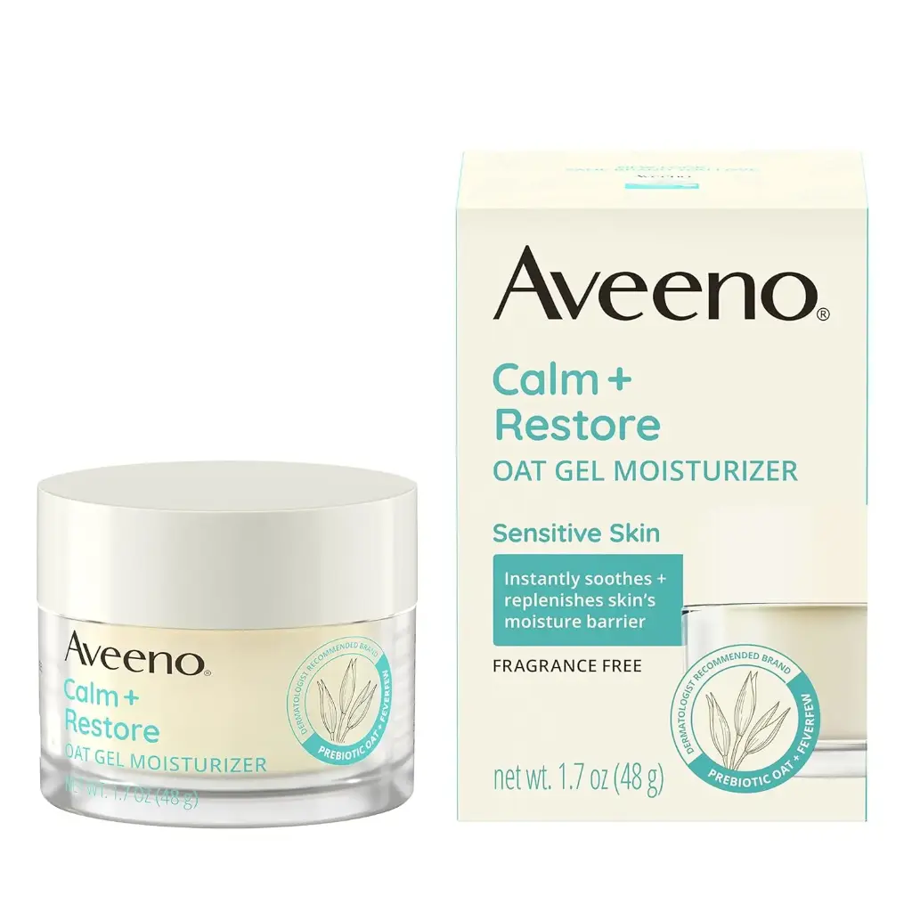 Aveeno Calm + Restore Oat Gel Facial Moisturizer for Sensitive Skin, Fast-Absorbing